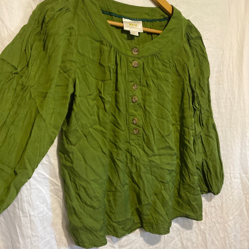 MAEVE anthropologie kalas green puff sleeve blouse XS - Picture 5 of 6